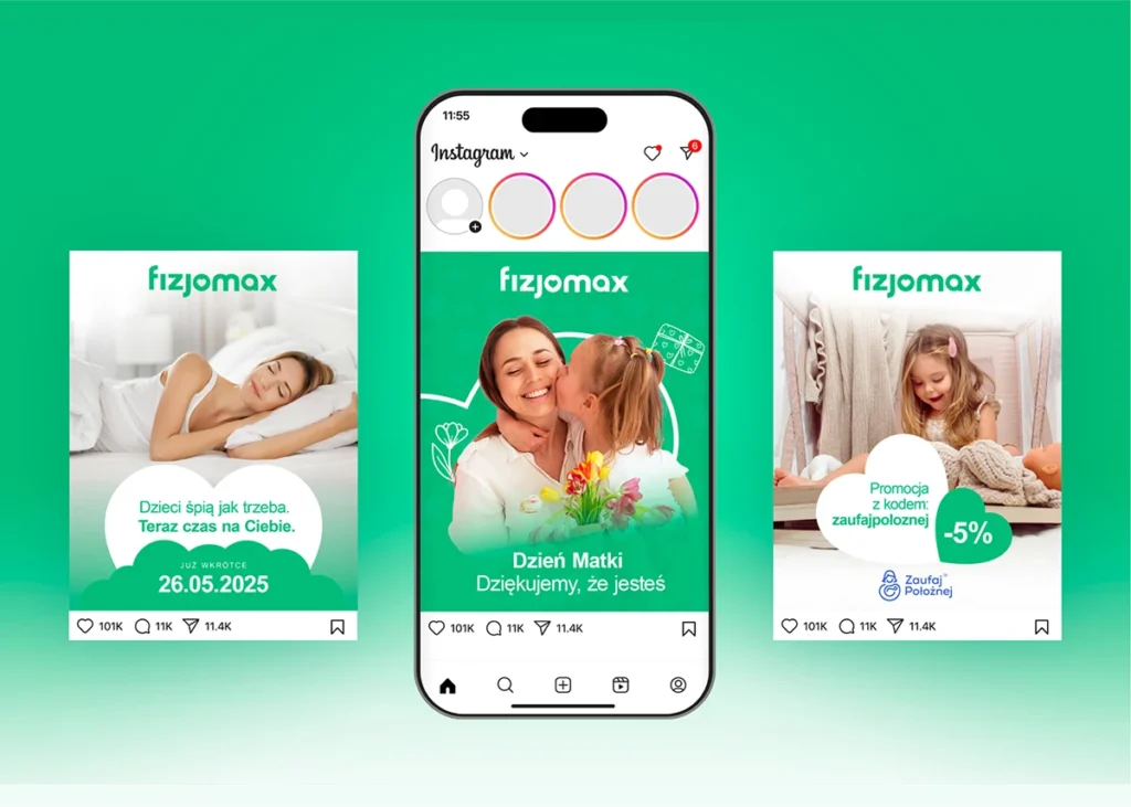 Reklama Fizjomax z okazji Dnia Matki i promocjami.