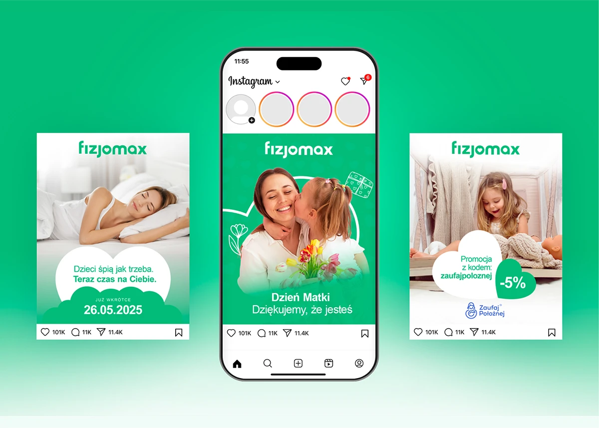 Reklama Fizjomax z okazji Dnia Matki i promocjami.
